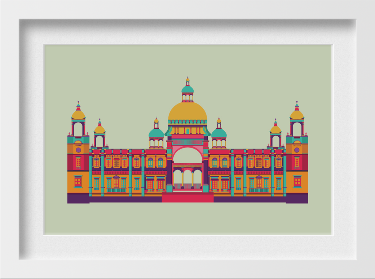 Victoria Palace Monument India Painting - Meri Deewar 3 : 2 Horizontal Premium Wall Art Canvas by MeriDeewar