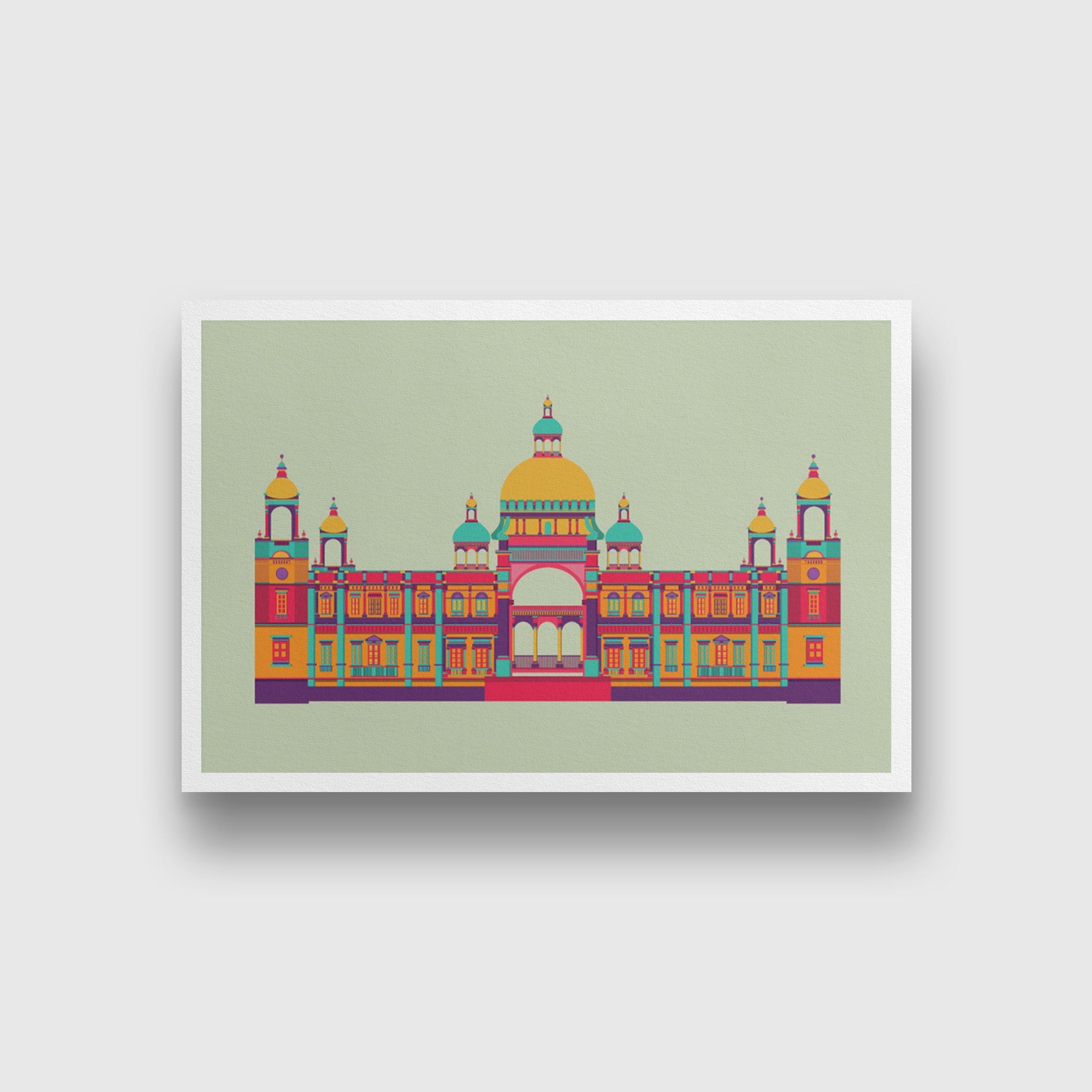 Victoria Palace Monument India Painting - Meri Deewar 3 : 2 Horizontal Premium Wall Art Canvas by MeriDeewar