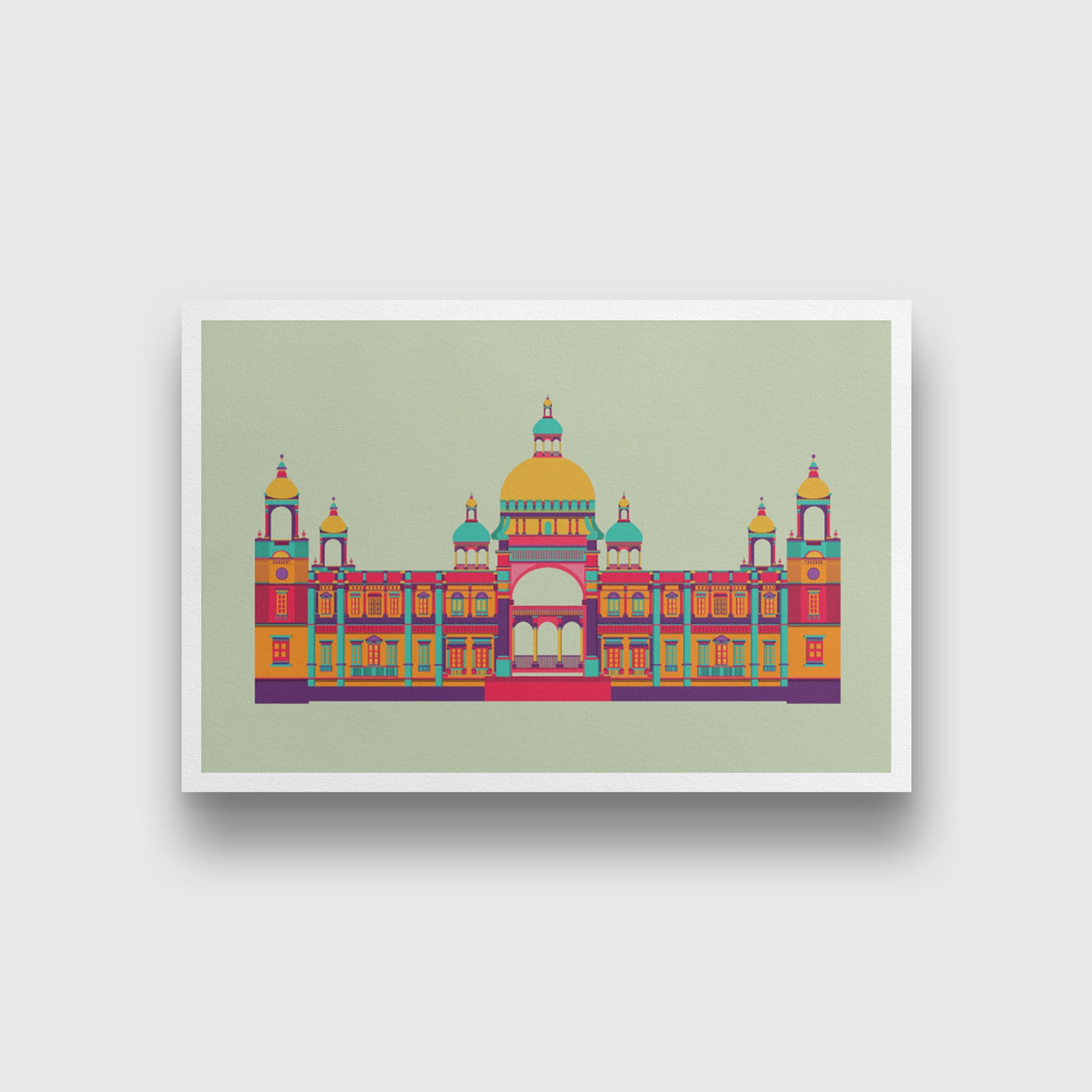 Victoria Palace Monument India Painting - Meri Deewar 3 : 2 Horizontal Premium Wall Art Canvas by MeriDeewar
