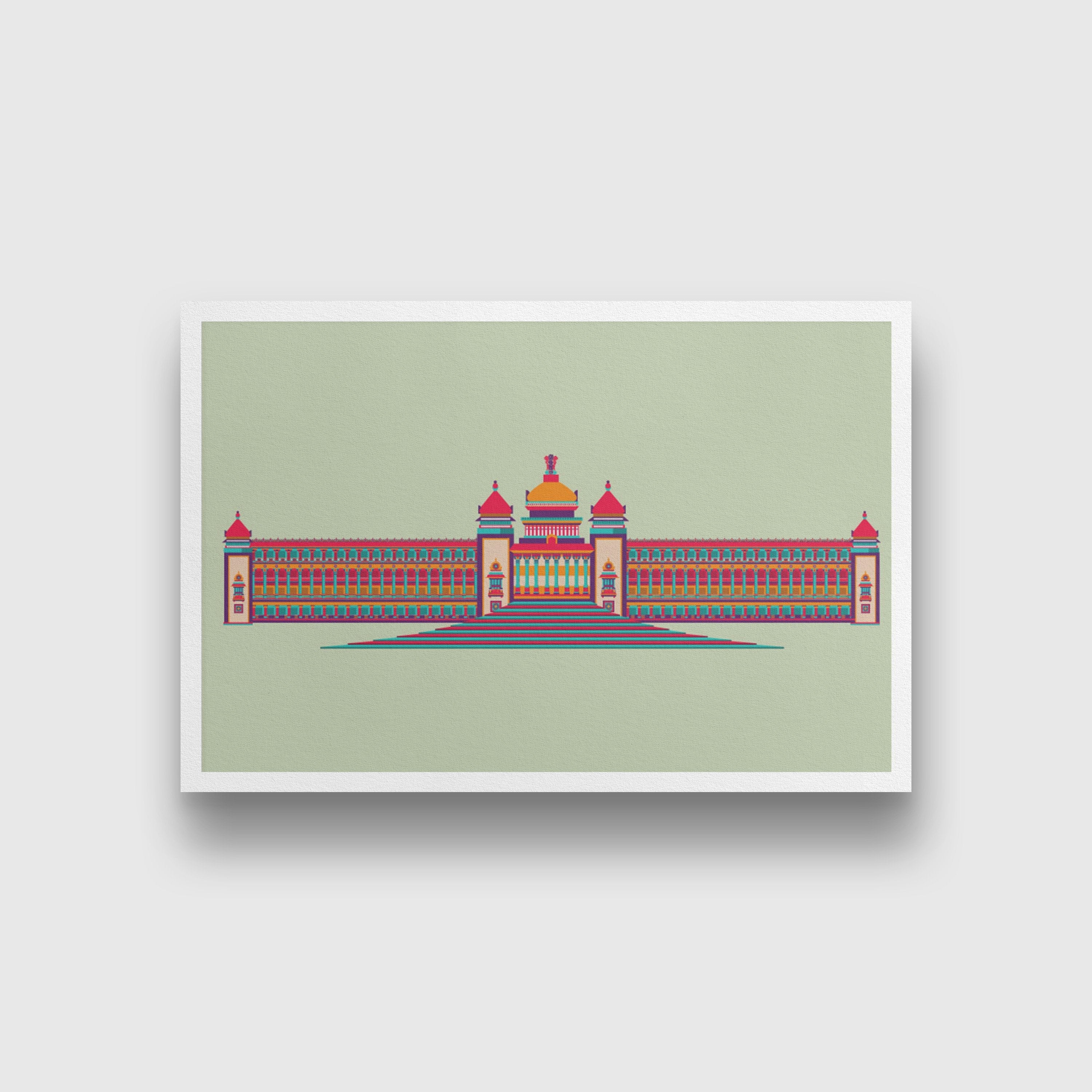 Vidhan Sauda Monument India Painting - Meri Deewar 3 : 2 Horizontal Premium Wall Art Canvas by MeriDeewar