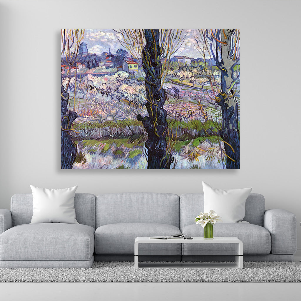 View of Arles, Flowering Orchards (1889) famous landscape painting 5 : 4 Horizontal Premium Wall Art Canvas by MeriDeewar