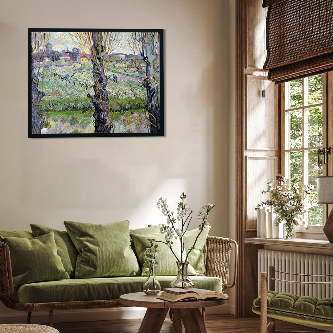 View of Arles Flowering Orchards Painting 2 : 1 Horizontal Premium Wall Art Canvas by MeriDeewar