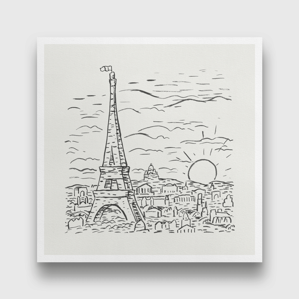 View of the Eiffel Tower in Paris Painting 1 : 1 Square Premium Wall Art Canvas by MeriDeewar