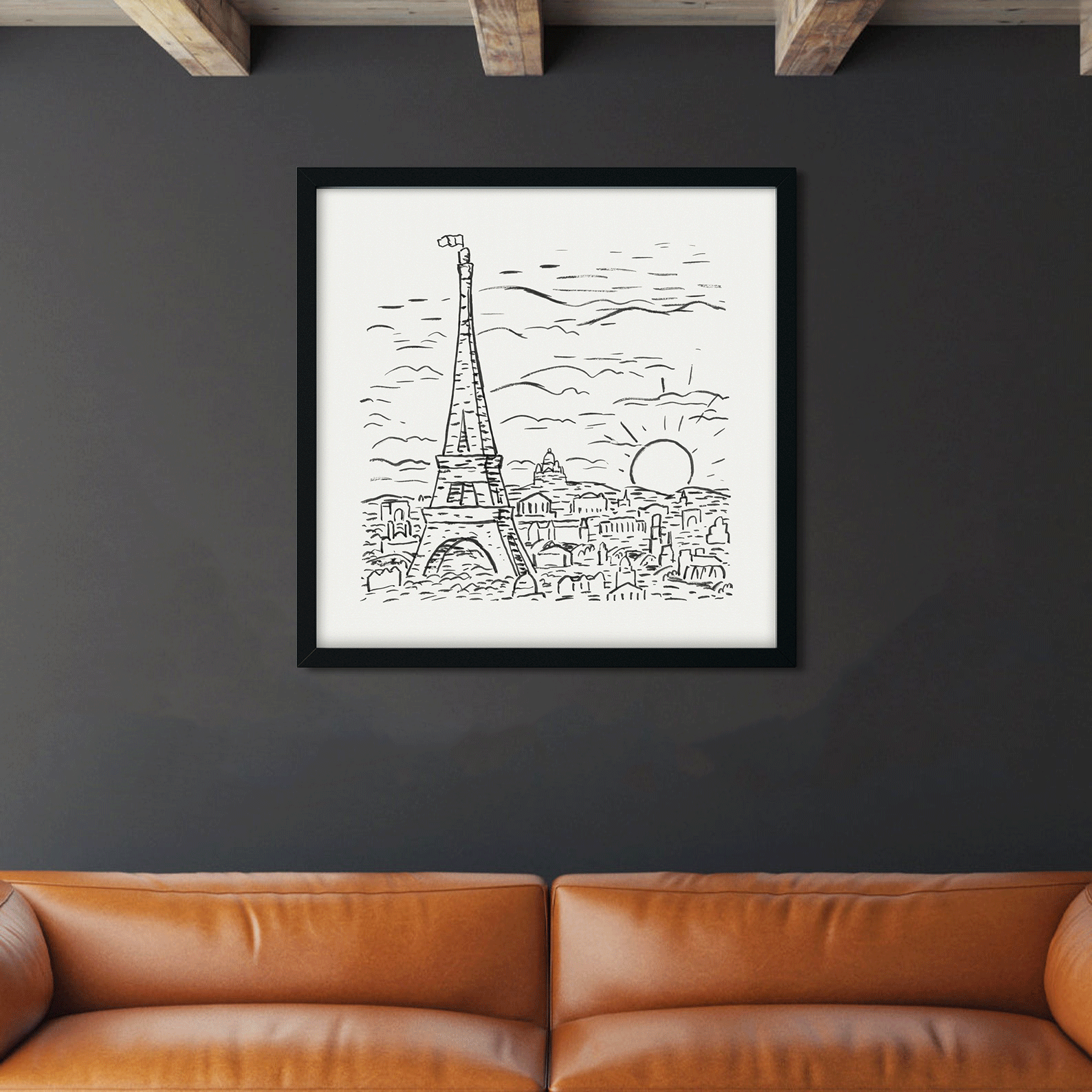 View of the Eiffel Tower in Paris Painting 1 : 1 Square Premium Wall Art Canvas by MeriDeewar