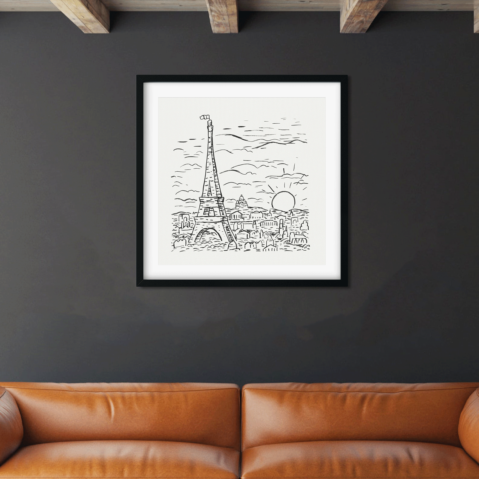 View of the Eiffel Tower in Paris Painting 1 : 1 Square Premium Wall Art Canvas by MeriDeewar
