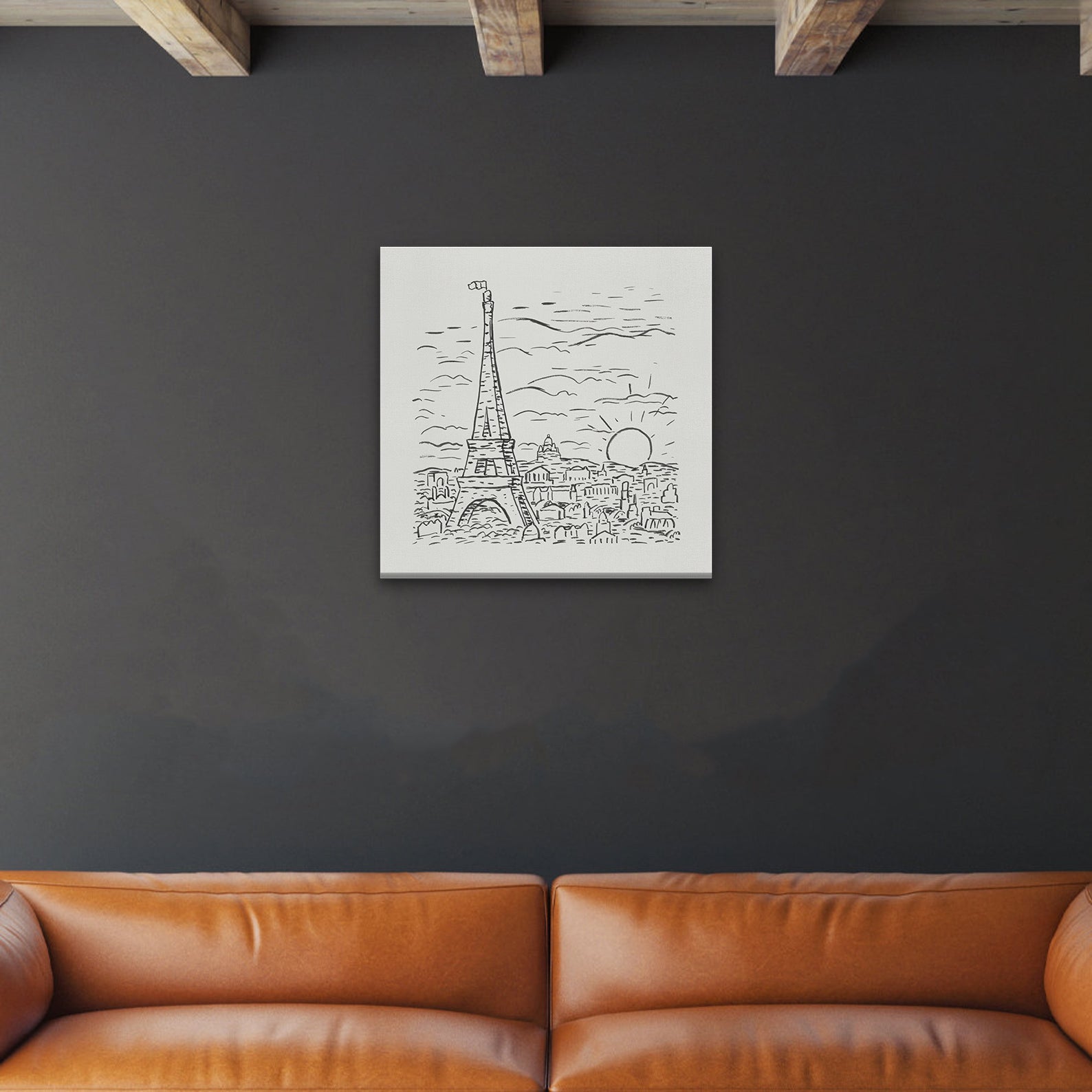 View of the Eiffel Tower in Paris Painting 1 : 1 Square Premium Wall Art Canvas by MeriDeewar