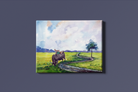 Village Boy Watercolour Landscape Painting - Meri Deewar 4 : 3 Horizontal Premium Wall Art Canvas by MeriDeewar