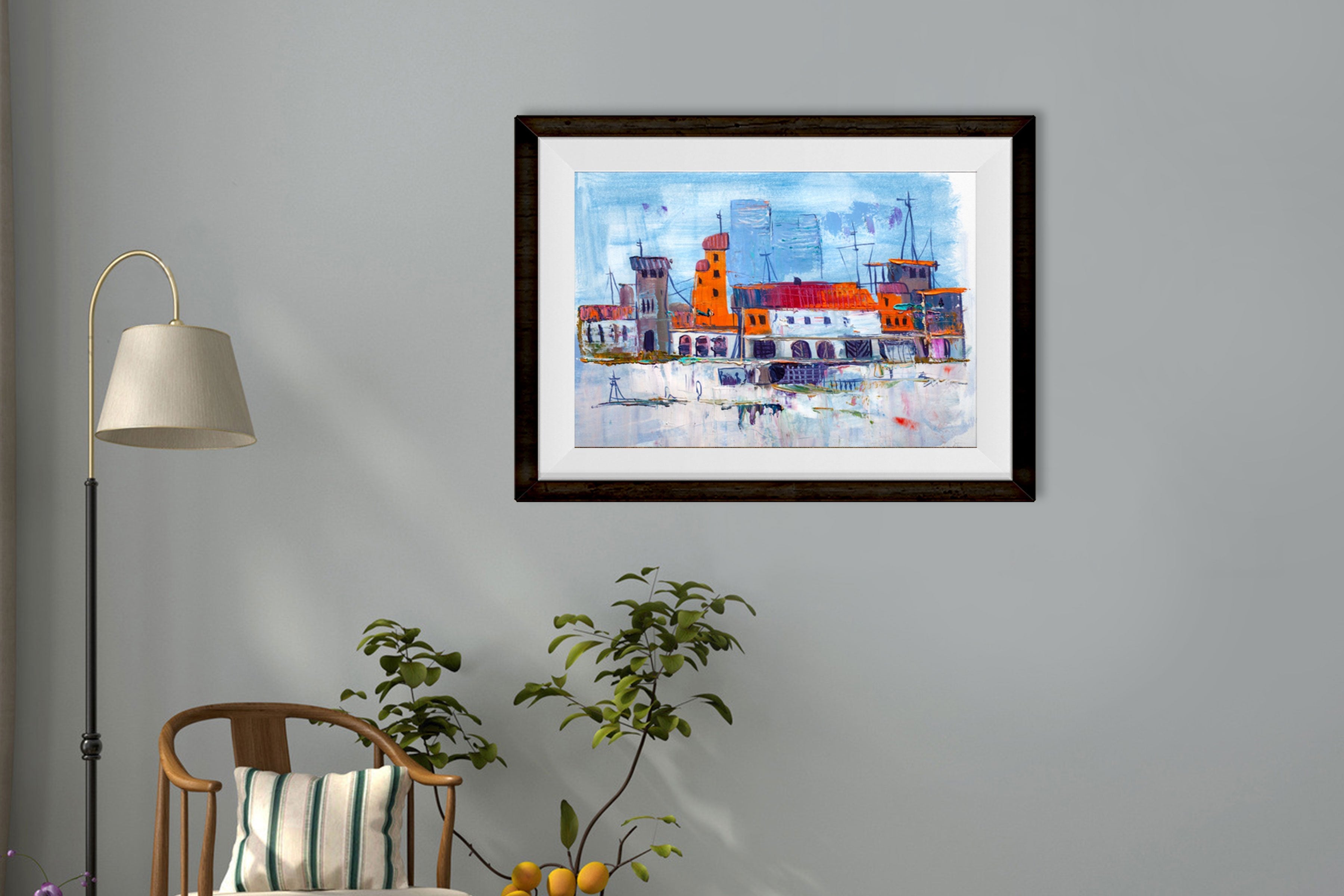 Village Color sketch Painting - Meri Deewar 3 : 2 Horizontal Premium Wall Art Canvas by MeriDeewar