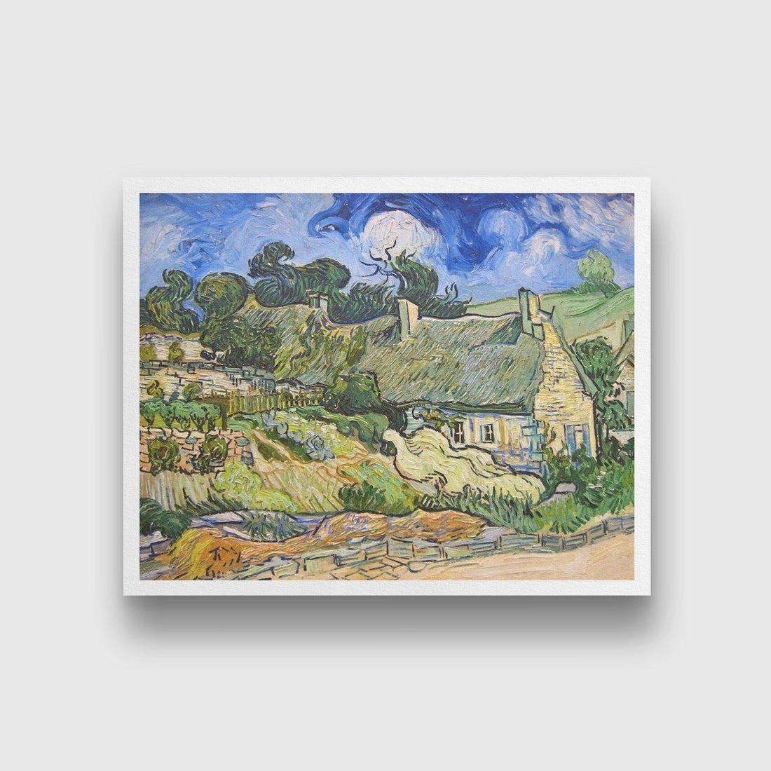 Village Sketch Landscape Painting - Meri Deewar 5 : 4 Horizontal Premium Wall Art Canvas by MeriDeewar