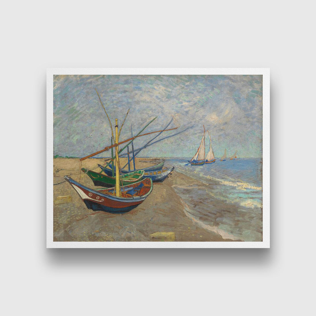 Vincent van Gogh-Fishing Boats on the Beach at Les Saintes Maries de la Mer_ Painting - Meri Deewar 5 : 4 Horizontal Premium Wall Art Canvas by MeriDeewar