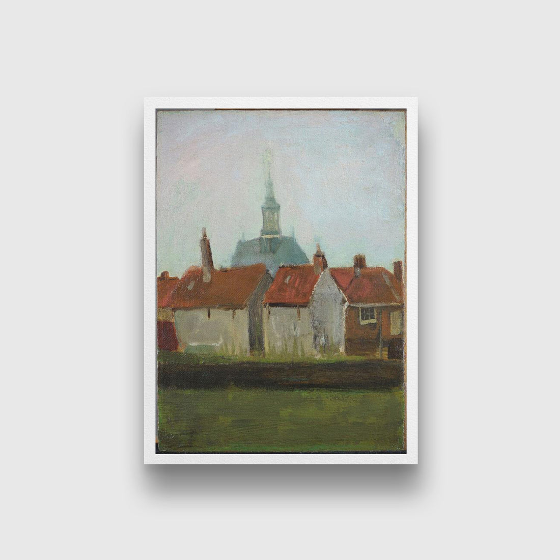vincent van gogh-The New Church And Old Houses In The Hague Painting - Meri Deewar 3 : 4 Vertical Premium Wall Art Canvas by MeriDeewar