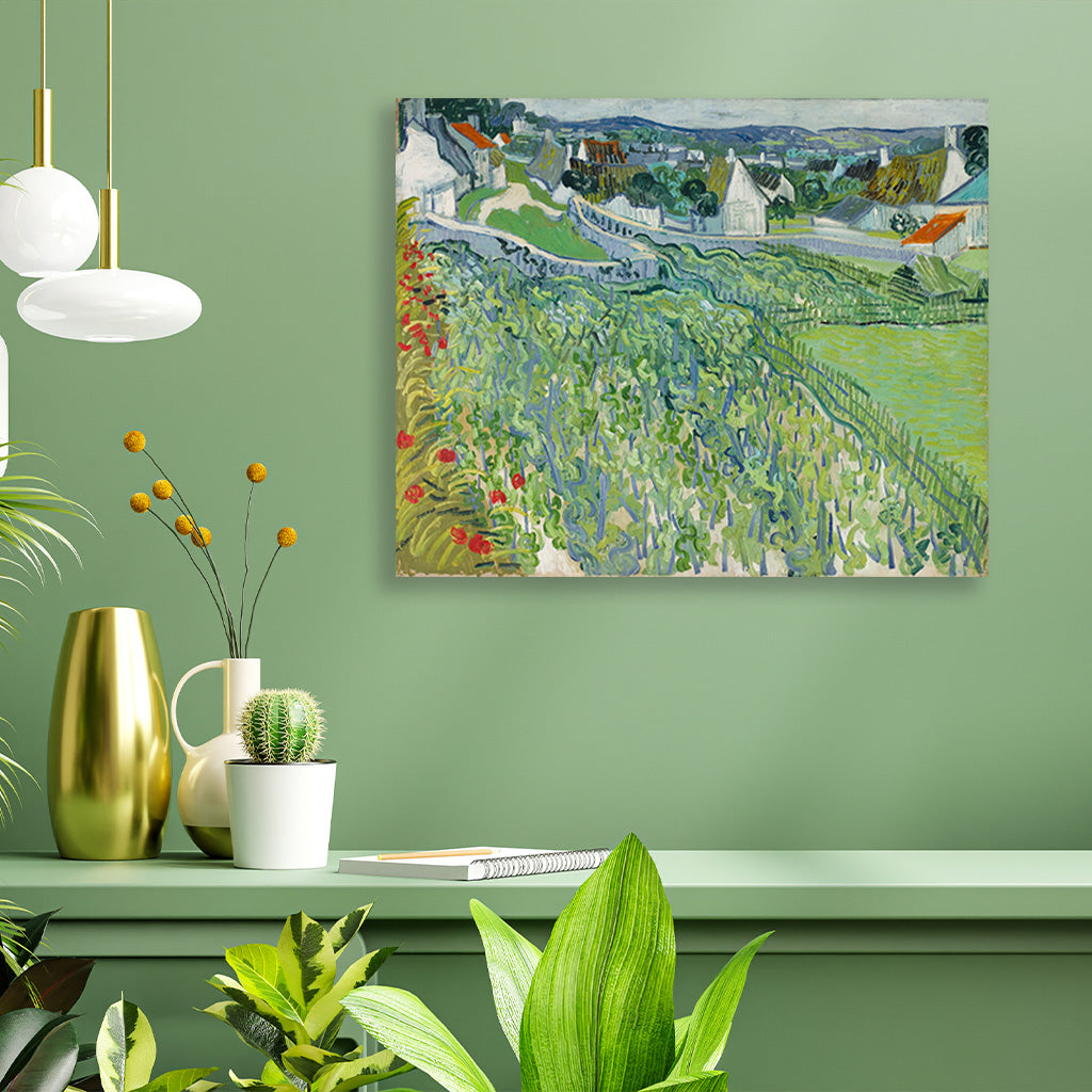 Vineyards at Auvers (1890) famous landscape painting 5 : 4 Horizontal Premium Wall Art Canvas by MeriDeewar