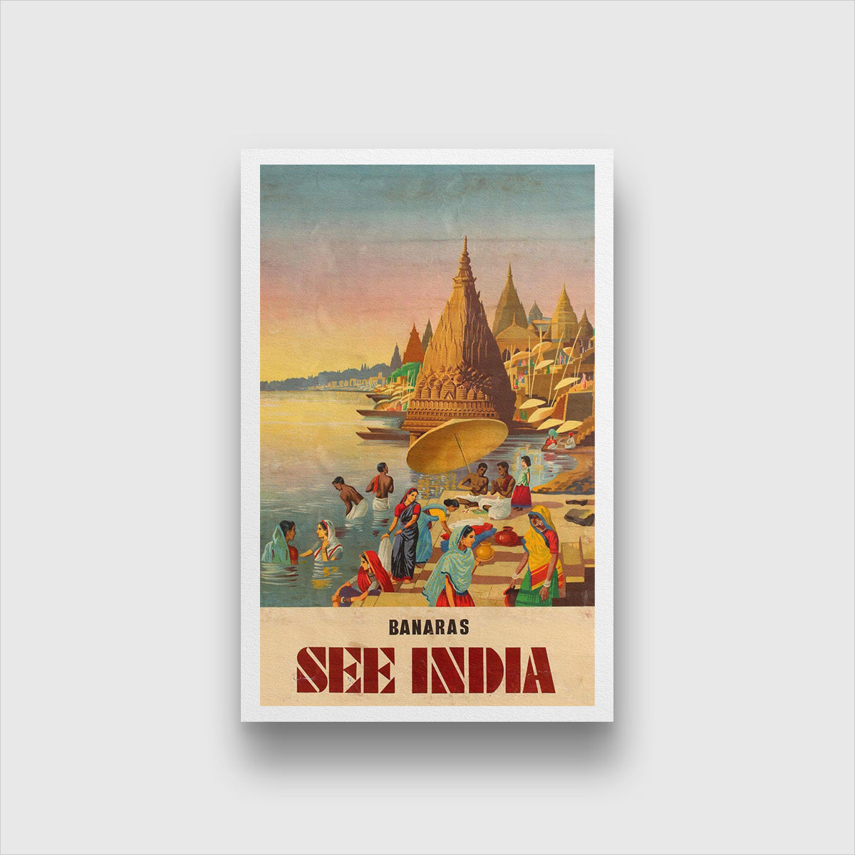 Vintage Banaras Poster 2 : 3 Vertical Premium Wall Art Canvas by MeriDeewar