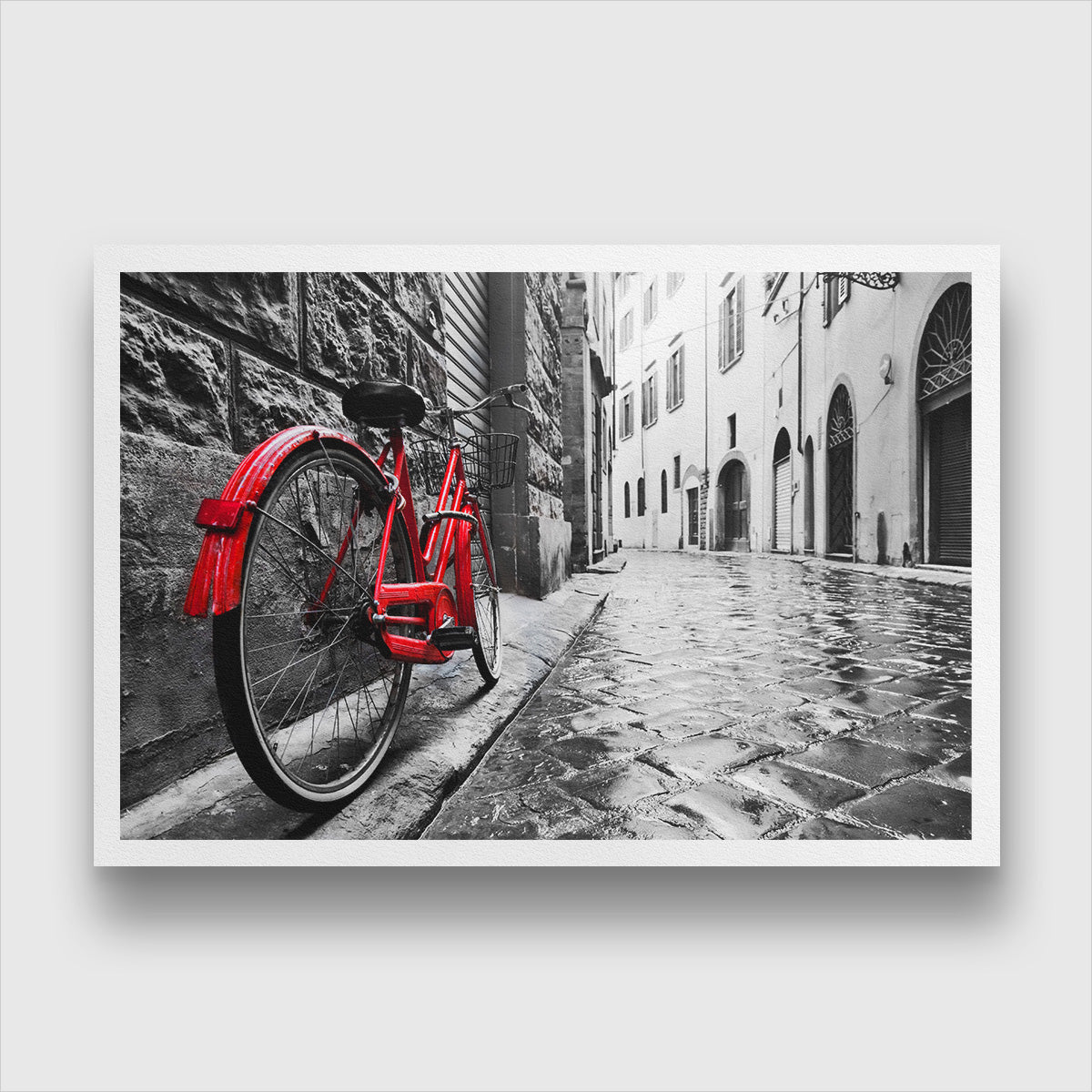 Vintage Red Bike in an Old Town Peel Painting 3 : 2 Horizontal Premium Wall Art Canvas by MeriDeewar