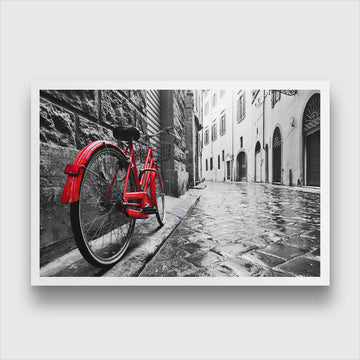 Vintage Red Bike in an Old Town Peel Painting 3 : 2 Horizontal Premium Wall Art Canvas by MeriDeewar
