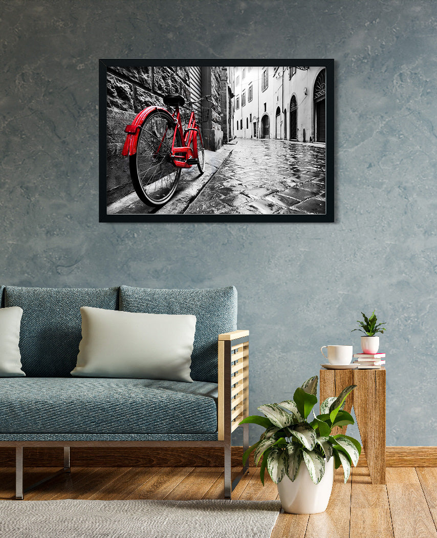 Vintage Red Bike in an Old Town Peel Painting 3 : 2 Horizontal Premium Wall Art Canvas by MeriDeewar