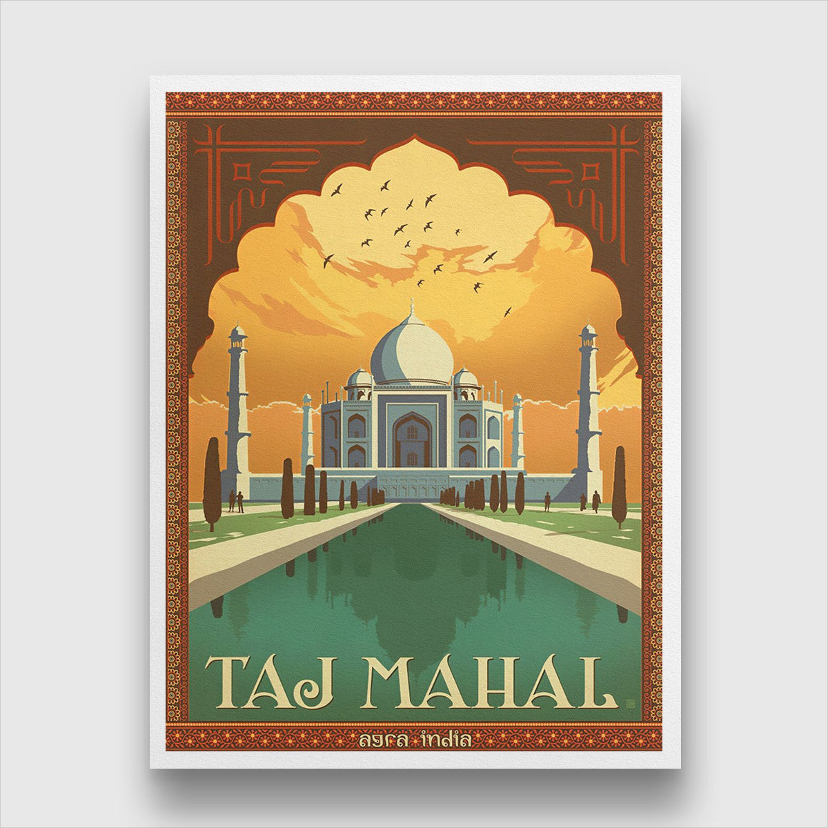 Vintage Taj Mahal Travel Poster Agra India 3 : 4 Vertical Premium Wall Art Canvas by MeriDeewar