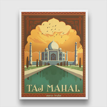 Vintage Taj Mahal Travel Poster Agra India 3 : 4 Vertical Premium Wall Art Canvas by MeriDeewar