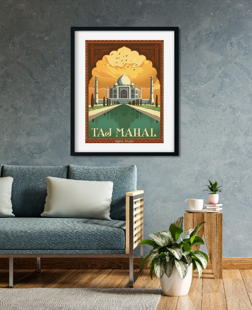 Vintage Taj Mahal Travel Poster Agra India 3 : 4 Vertical Premium Wall Art Canvas by MeriDeewar