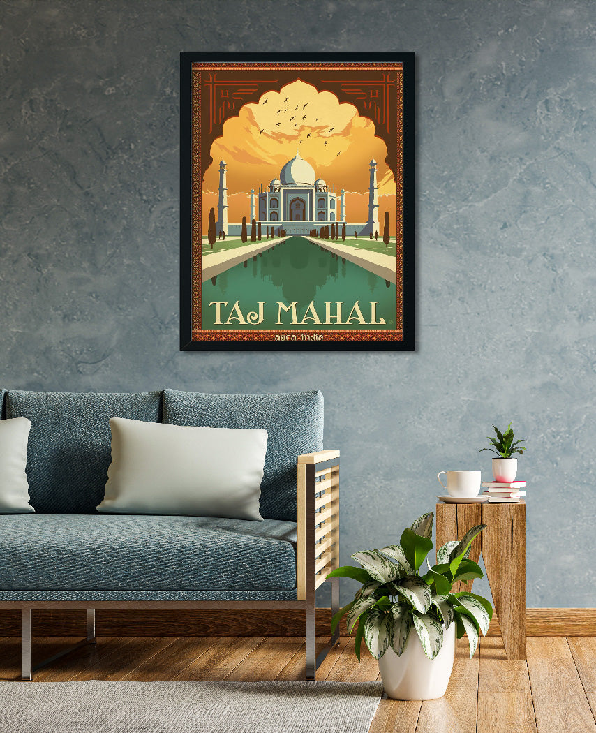 Vintage Taj Mahal Travel Poster Agra India 3 : 4 Vertical Premium Wall Art Canvas by MeriDeewar