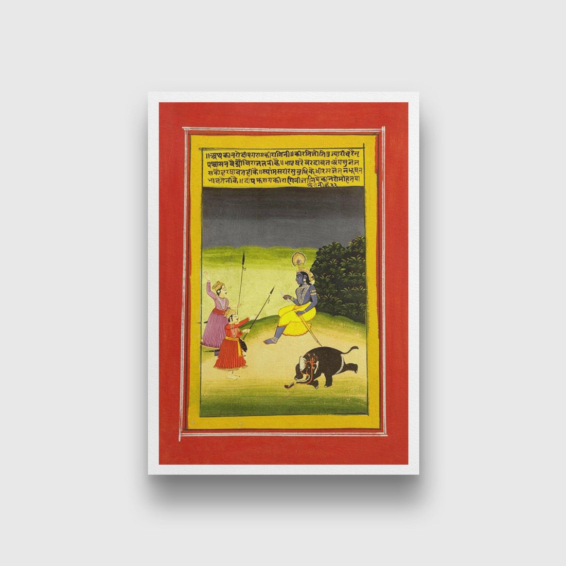 Vishnu Killing The Elephant Painting - Meri Deewar 2 : 3 Vertical Premium Wall Art Canvas by MeriDeewar
