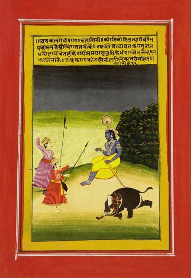 Vishnu Killing The Elephant Painting - Meri Deewar 2 : 3 Vertical Premium Wall Art Canvas by MeriDeewar