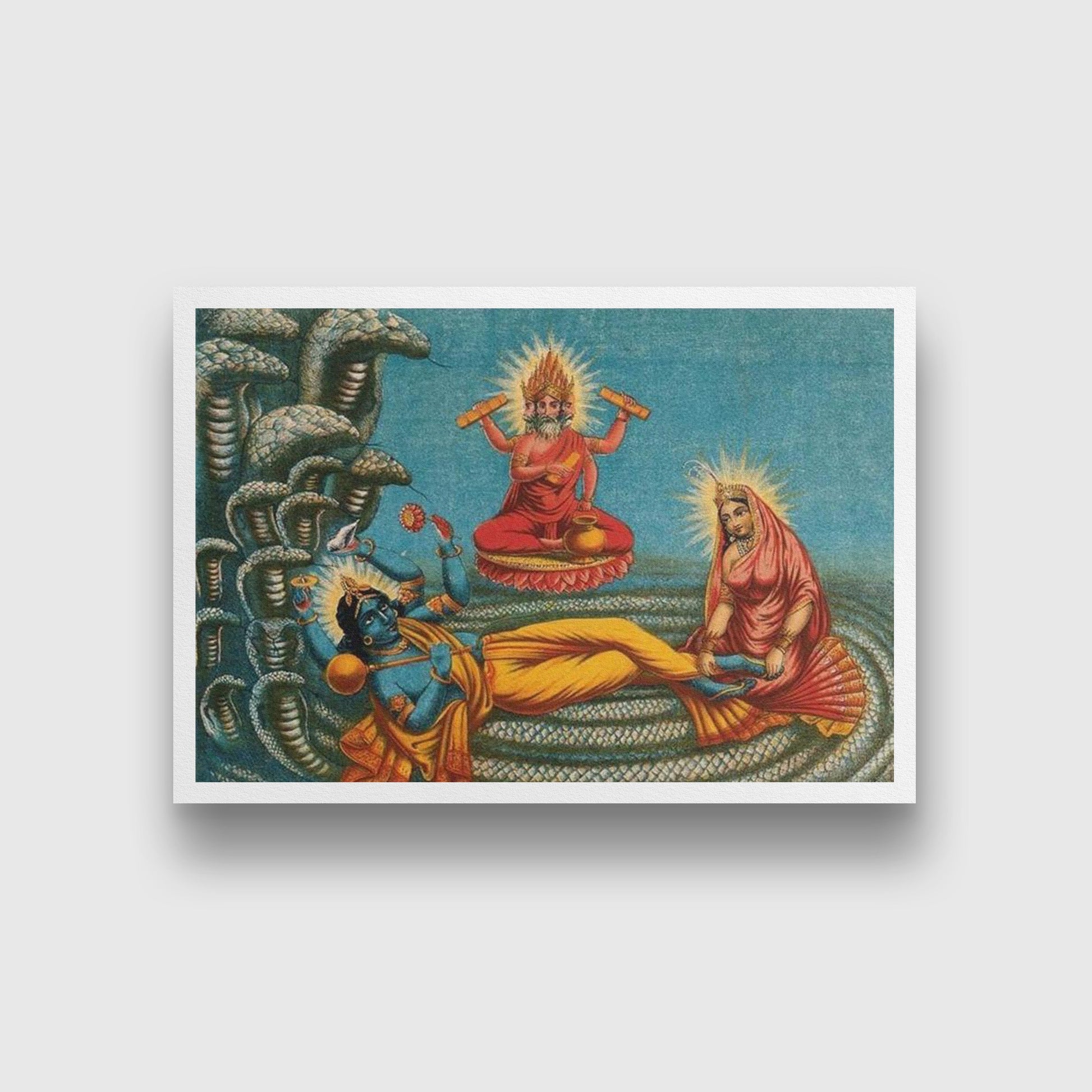 Vishnu-lying-on-a-serpent,-with-Lakshmi Painting - Meri Deewar 3 : 4 Vertical Premium Wall Art Canvas by MeriDeewar