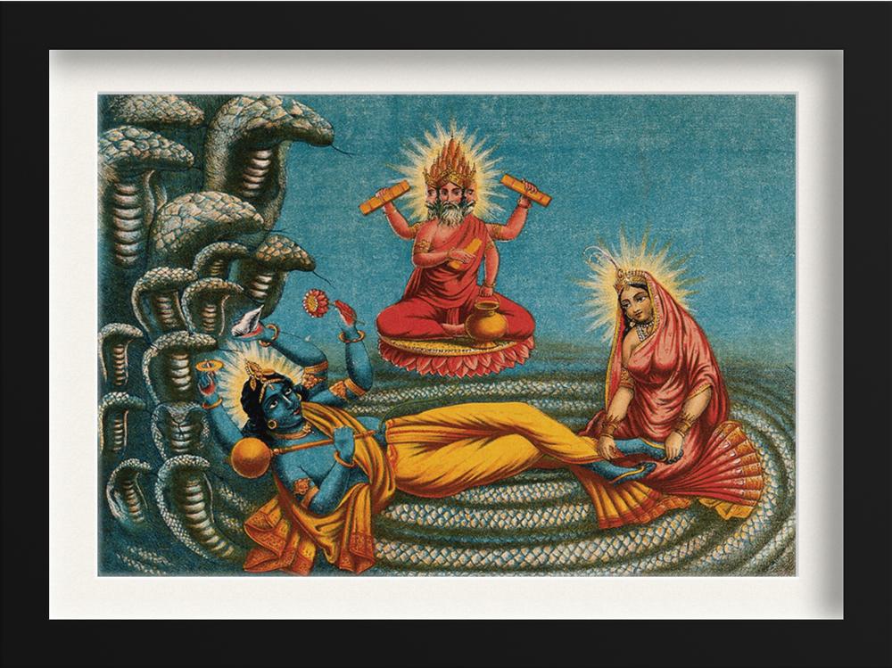 Vishnu-lying-on-a-serpent,-with-Lakshmi Painting - Meri Deewar 3 : 4 Vertical Premium Wall Art Canvas by MeriDeewar