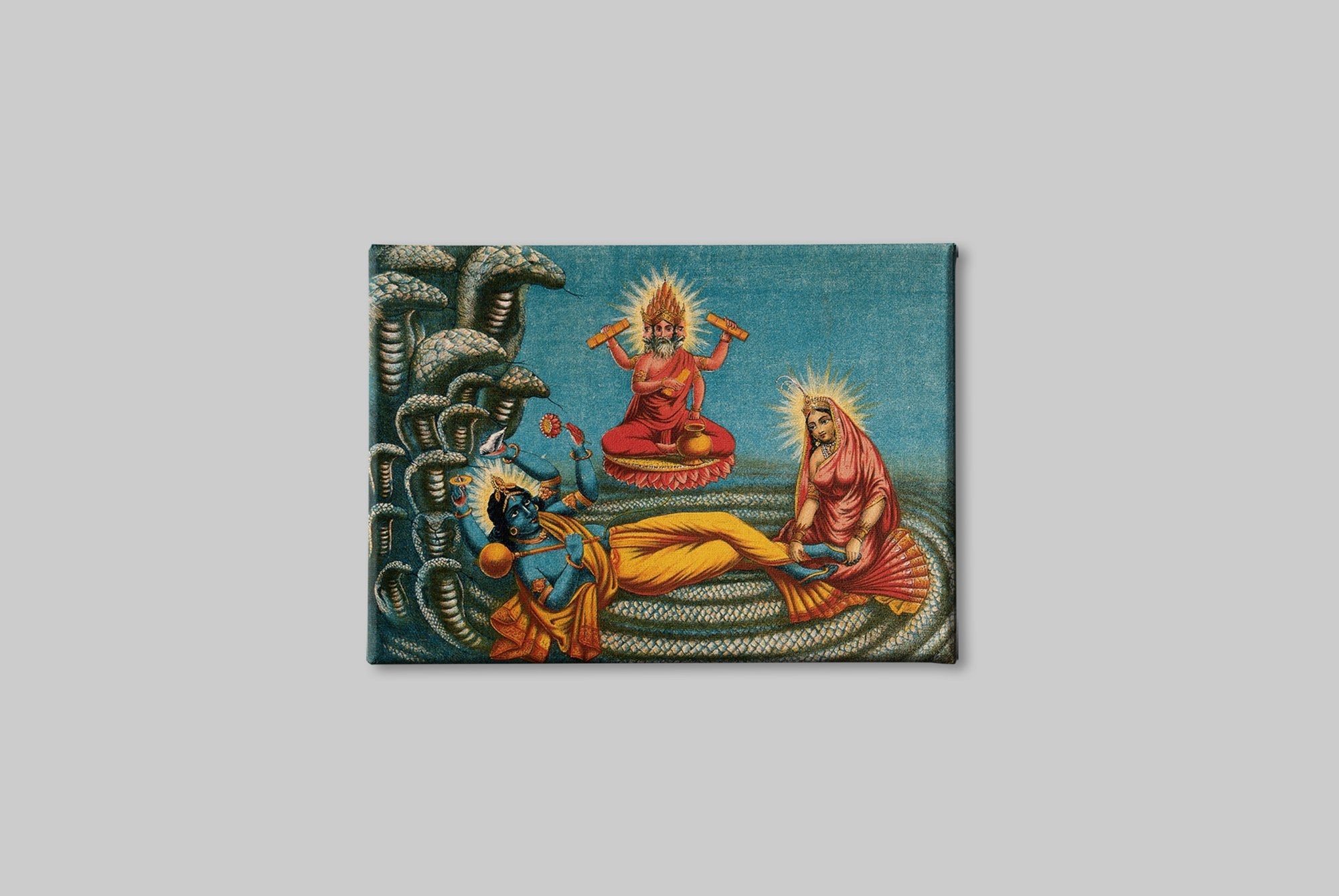 Vishnu-lying-on-a-serpent,-with-Lakshmi Painting - Meri Deewar 3 : 4 Vertical Premium Wall Art Canvas by MeriDeewar