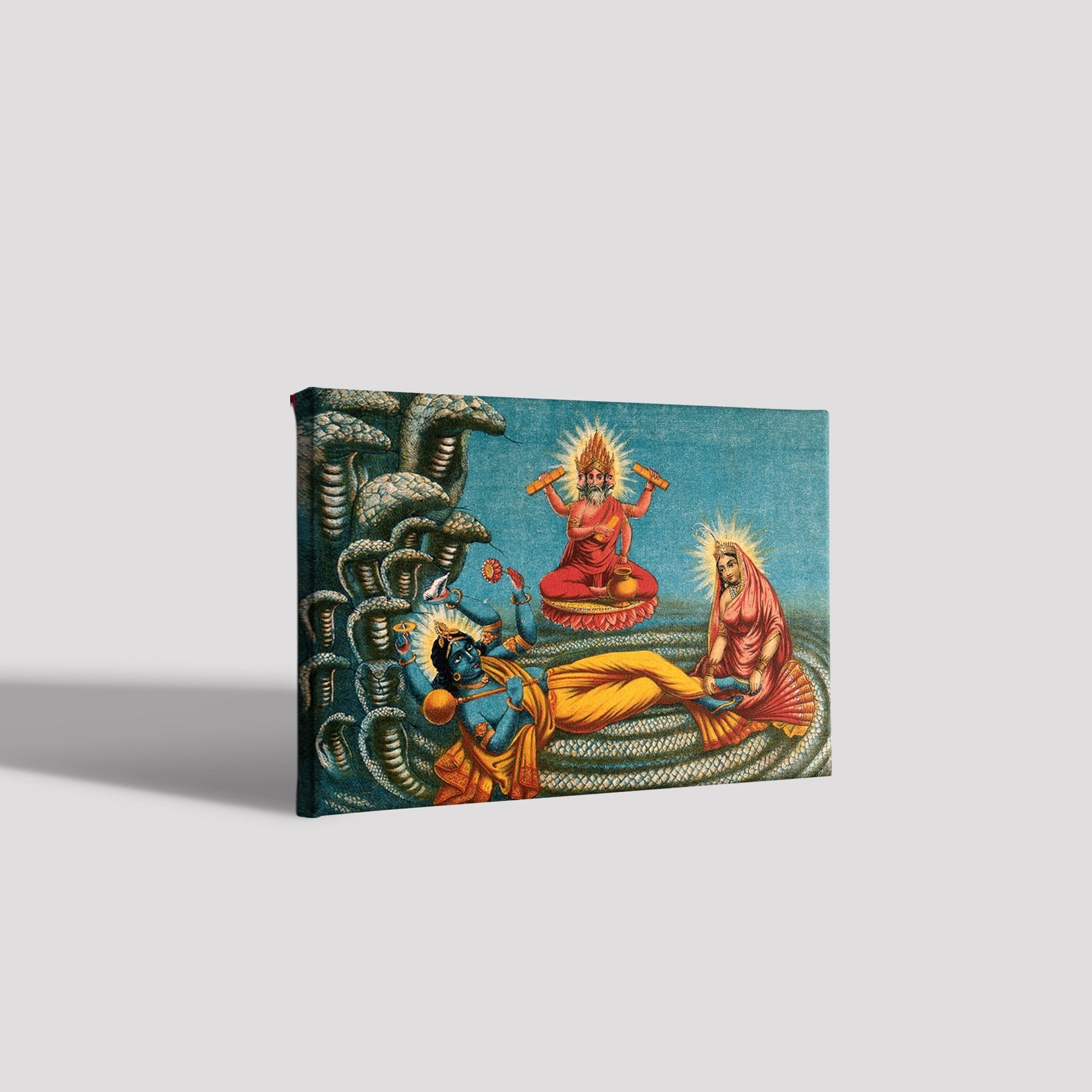 Vishnu-lying-on-a-serpent,-with-Lakshmi Painting - Meri Deewar 3 : 4 Vertical Premium Wall Art Canvas by MeriDeewar