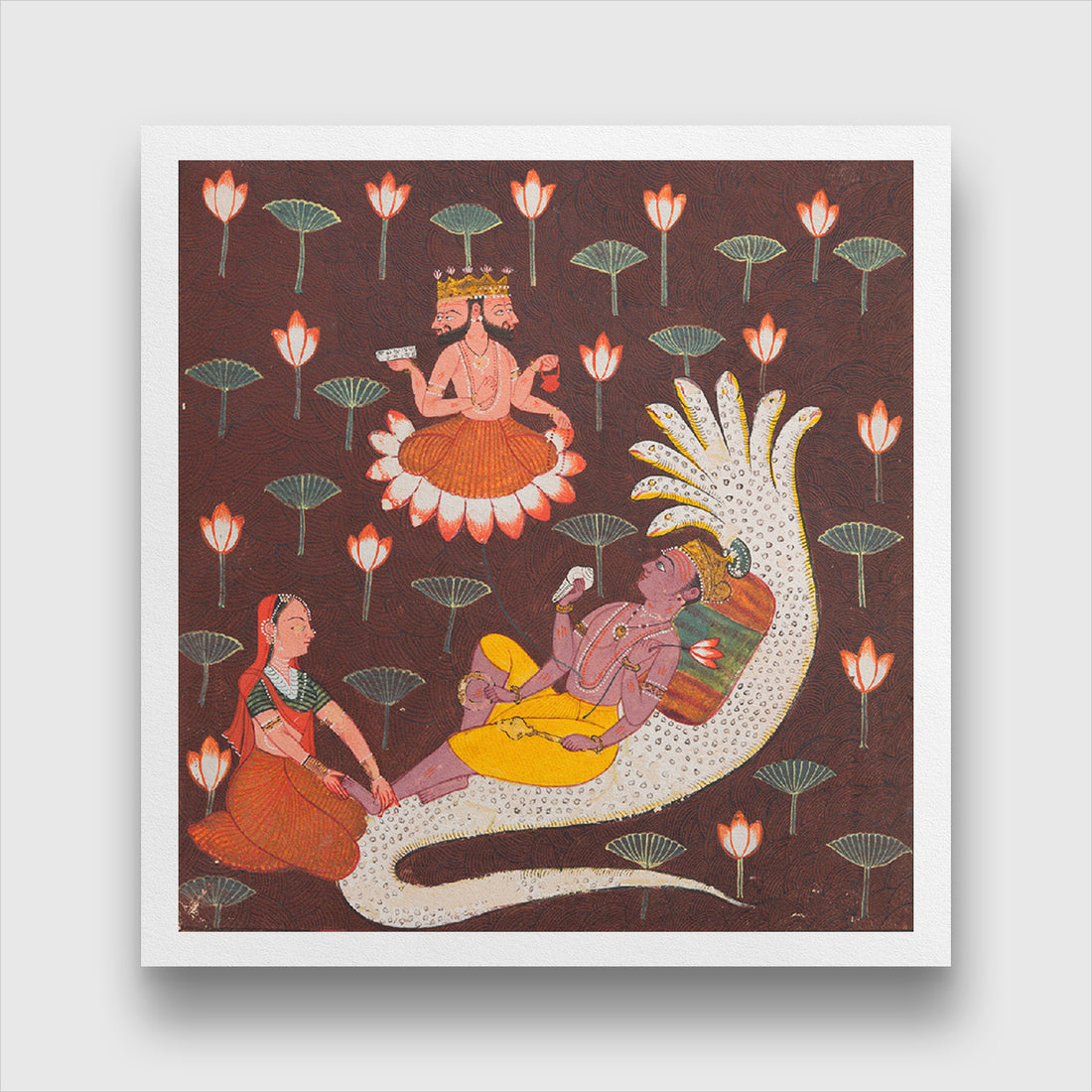Vishnu on Ananta Painting 1 : 1 Square Premium Wall Art Canvas by MeriDeewar
