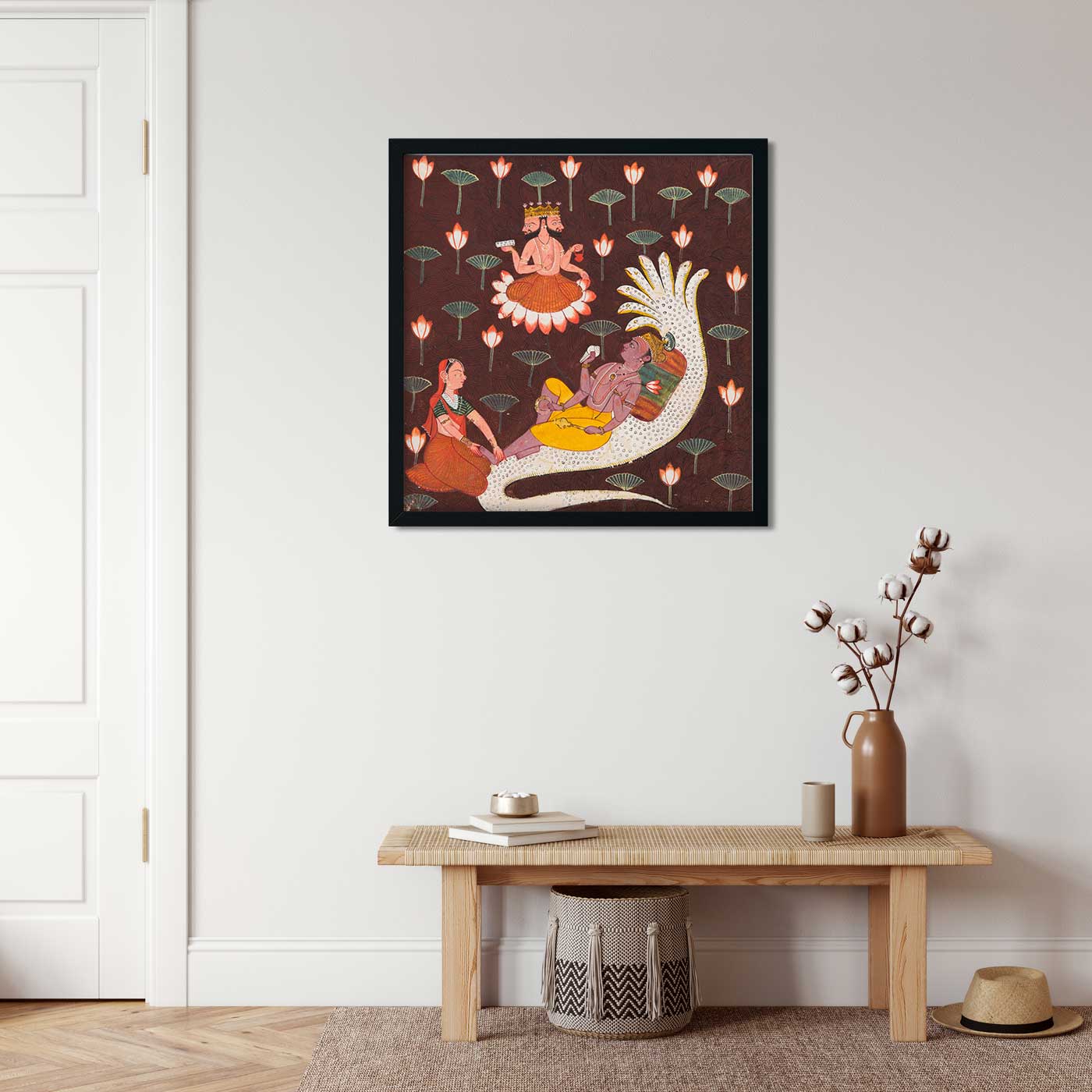 Vishnu on Ananta Painting 1 : 1 Square Premium Wall Art Canvas by MeriDeewar