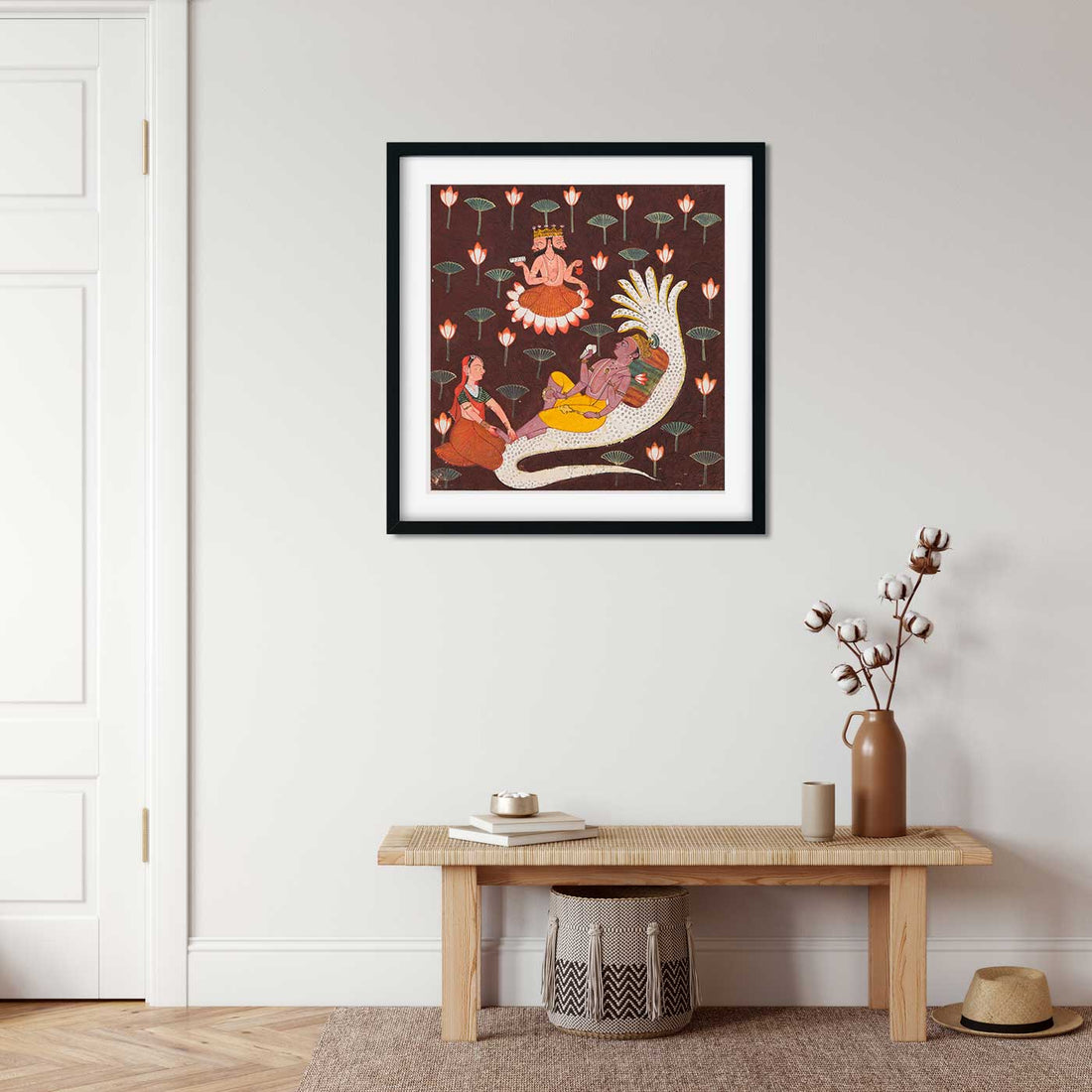 Vishnu on Ananta Painting 1 : 1 Square Premium Wall Art Canvas by MeriDeewar