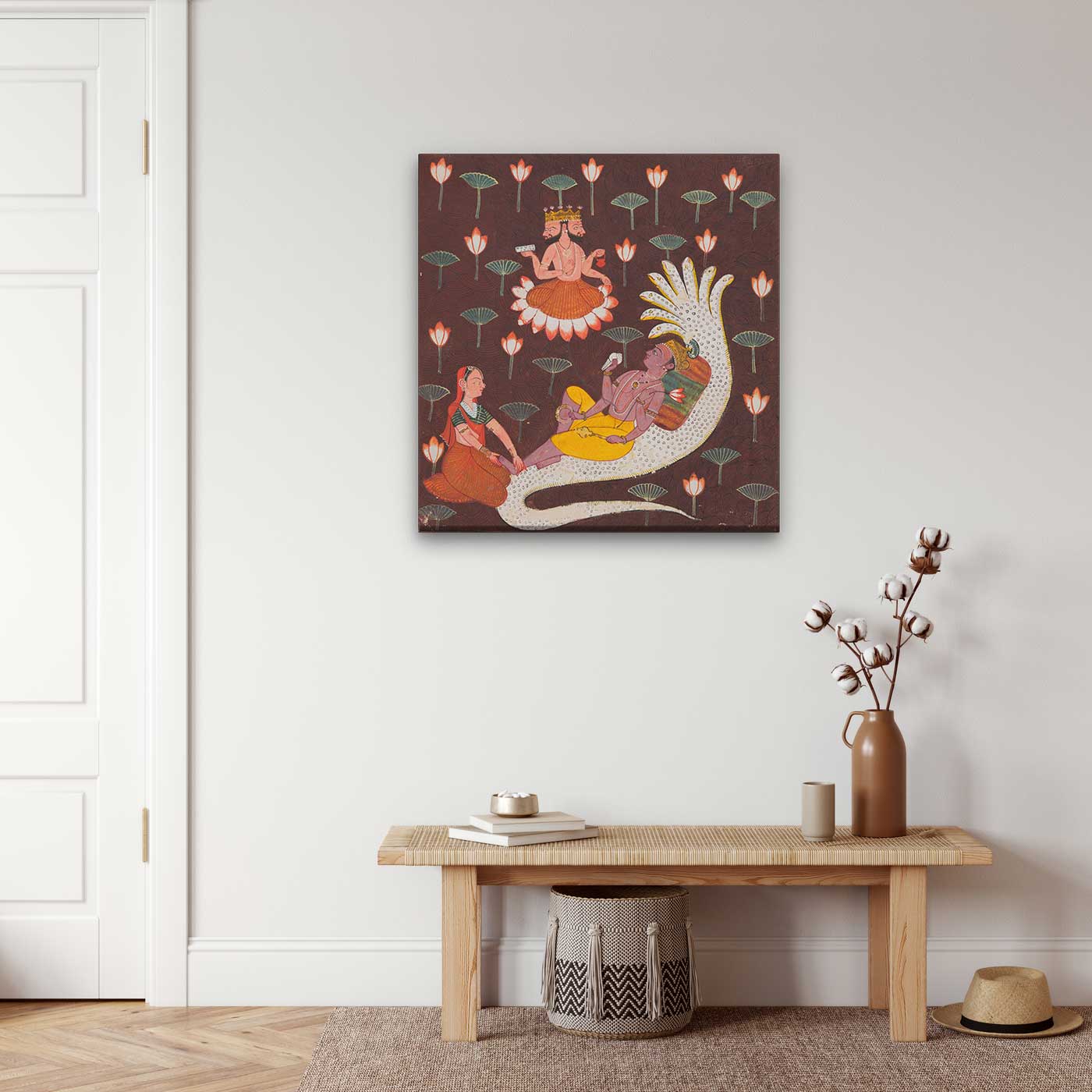 Vishnu on Ananta Painting 1 : 1 Square Premium Wall Art Canvas by MeriDeewar