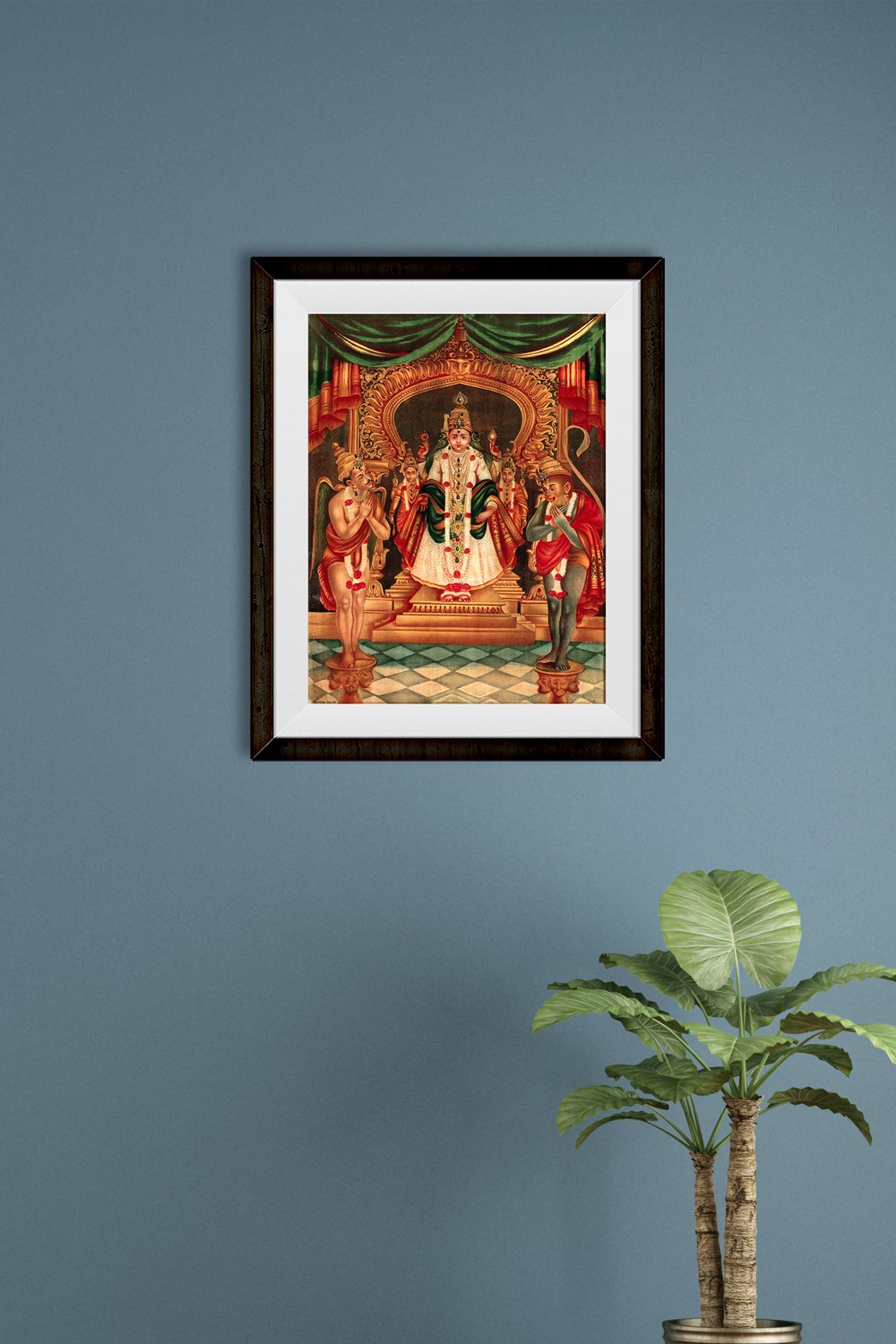 Vishnu-portrayed-as-in-a-Maharastra-temple-with-Hanuman-and-Garuda-before-him Painting - Meri Deewar 4 X 5.5 Vertical Premium Wall Art Canvas by MeriDeewar