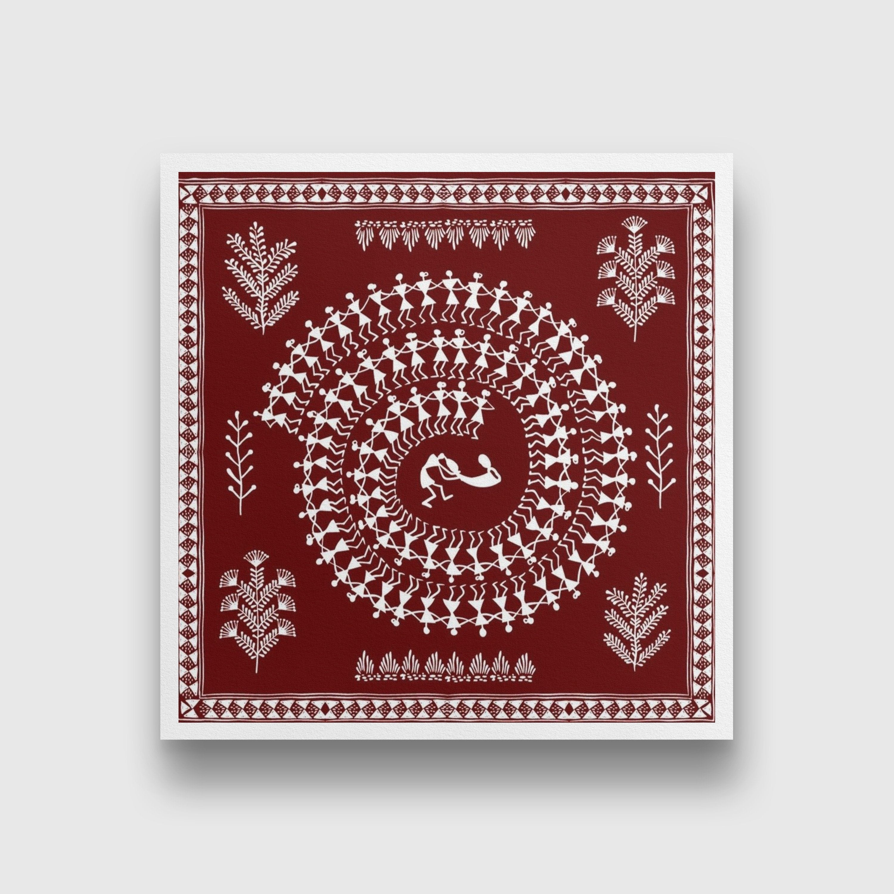 Warli Painting - Meri Deewar 1 : 1 Square Premium Wall Art Canvas by MeriDeewar