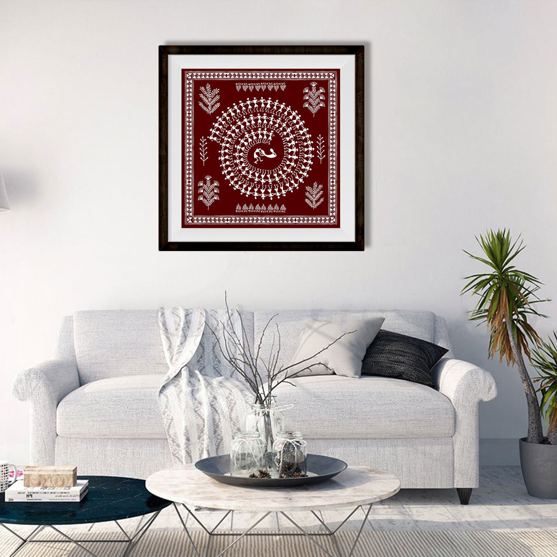 Warli Painting - Meri Deewar 1 : 1 Square Premium Wall Art Canvas by MeriDeewar