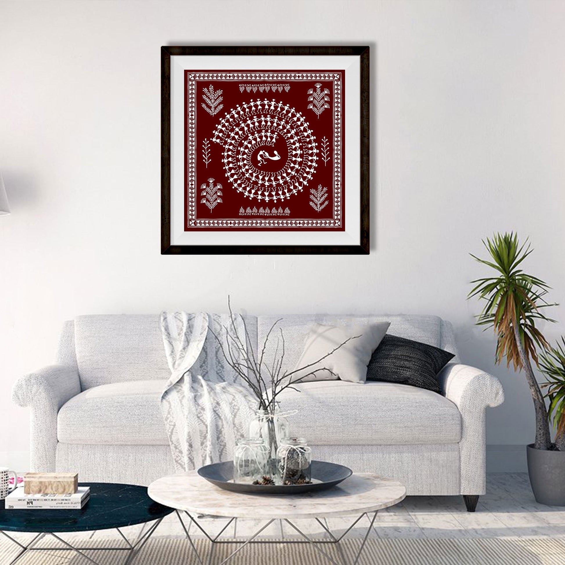 Warli Painting - Meri Deewar 1 : 1 Square Premium Wall Art Canvas by MeriDeewar