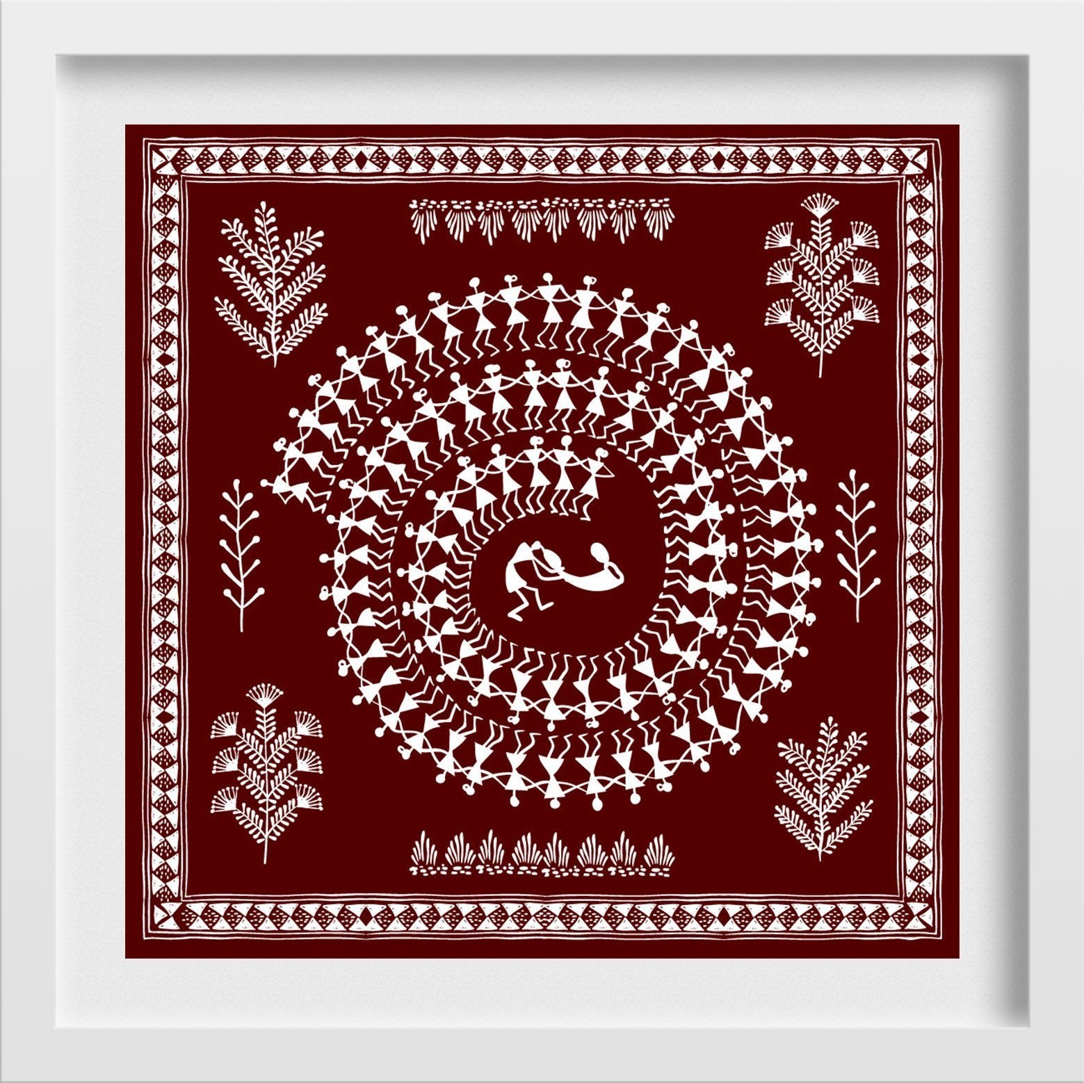 Warli Painting - Meri Deewar 1 : 1 Square Premium Wall Art Canvas by MeriDeewar