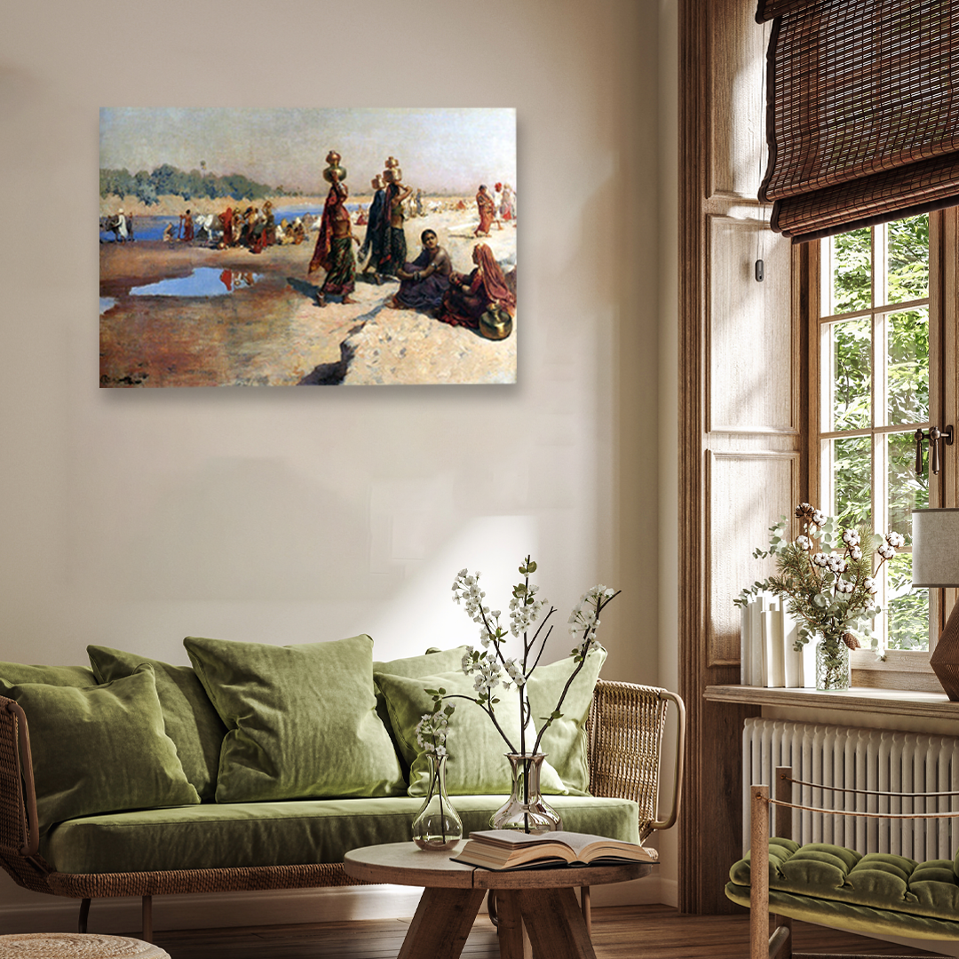 Water Carriers of the Ganges Painting 3 : 2 Horizontal Premium Wall Art Canvas by MeriDeewar