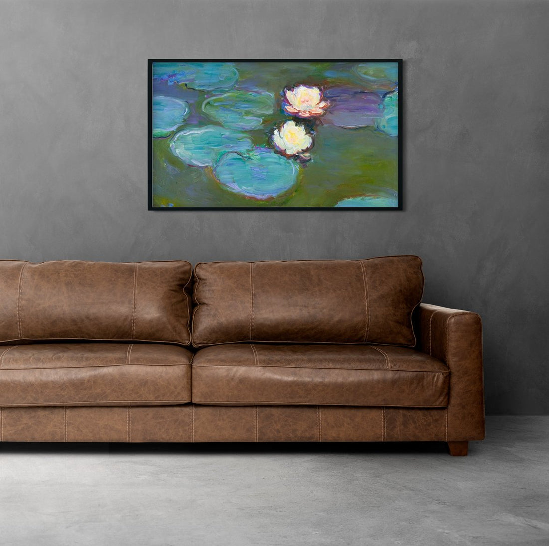 Water Lilies By Claude Monet Painting - Meri Deewar 2 : 1 Horizontal Premium Wall Art Canvas by MeriDeewar