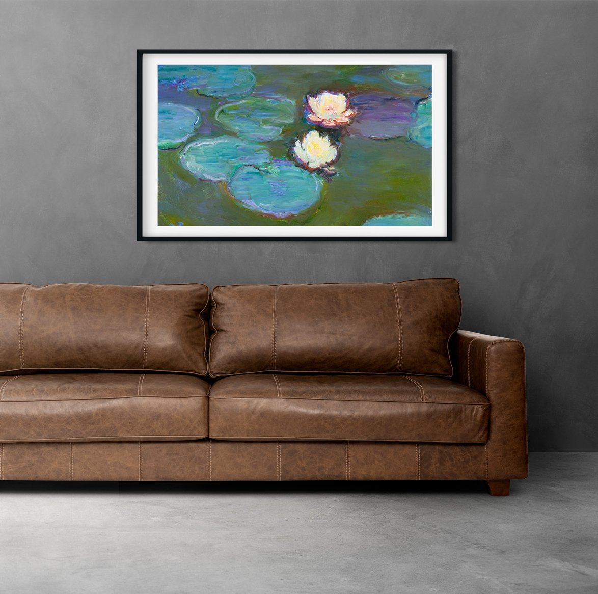 Water Lilies By Claude Monet Painting - Meri Deewar 2 : 1 Horizontal Premium Wall Art Canvas by MeriDeewar
