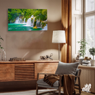 Waterfall Jungle Nature Scenery Wall Painting 4 : 3 Horizontal Premium Wall Art Canvas by MeriDeewar