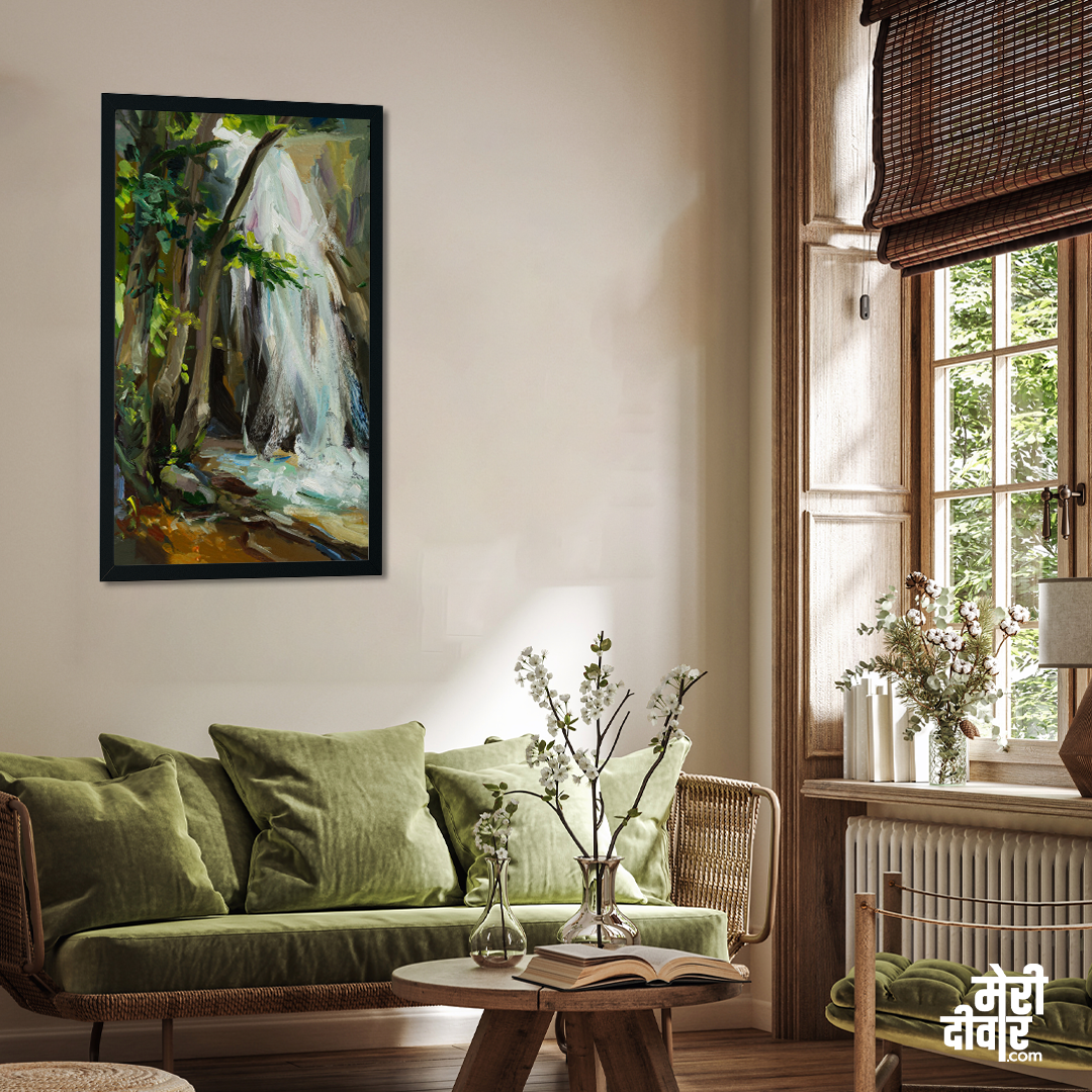 Waterfall Oil Painting 2 : 3 Vertical Premium Wall Art Canvas by MeriDeewar