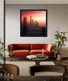 Weirs Beach Sunrise Painting 1 : 1 Square Premium Wall Art Canvas by MeriDeewar