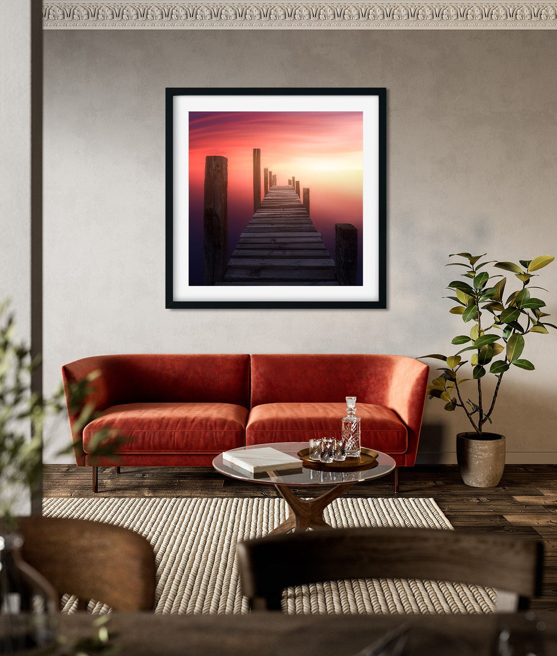 Weirs Beach Sunrise Painting 1 : 1 Square Premium Wall Art Canvas by MeriDeewar
