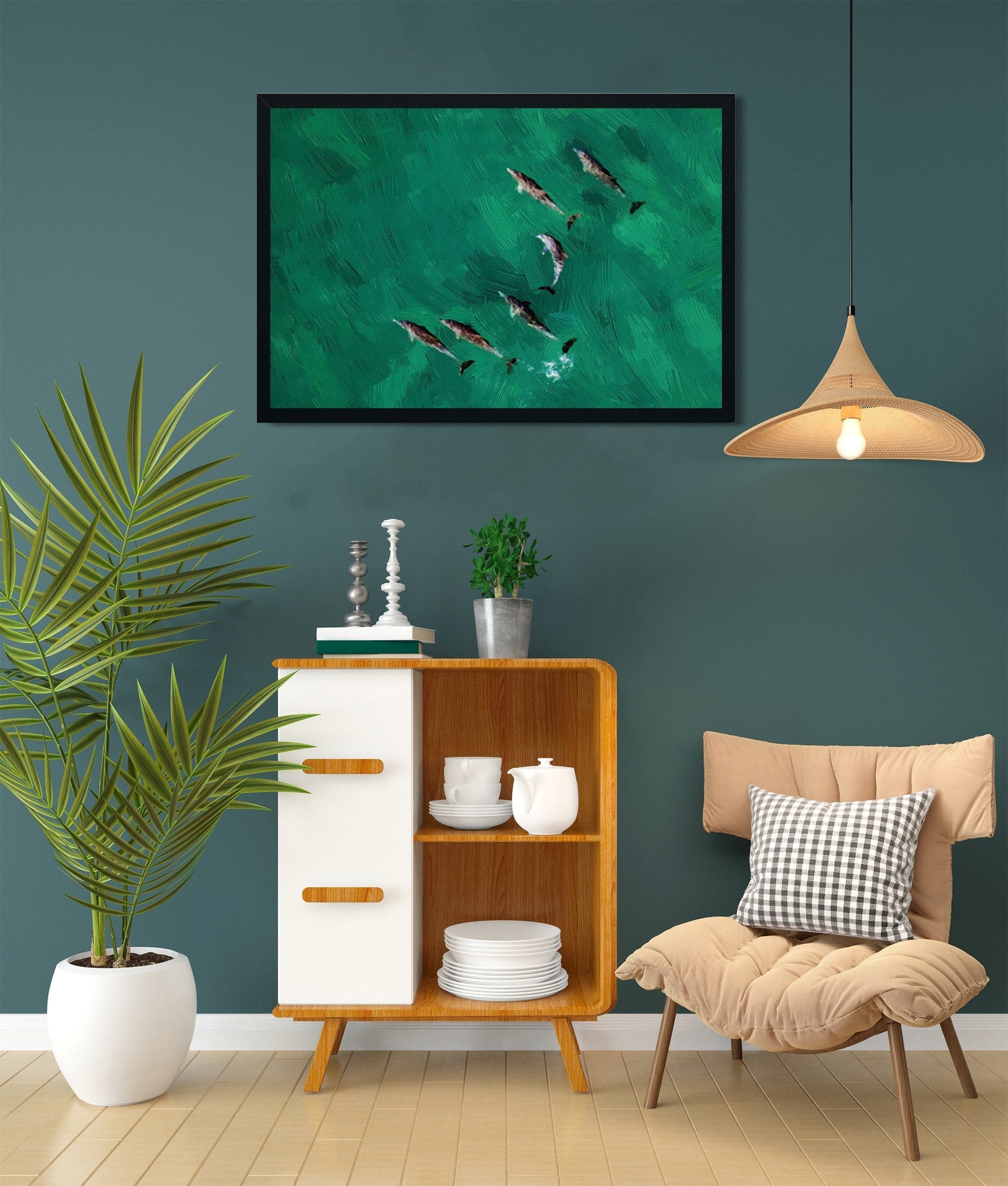 Whale shark and underwater painting - Meri Deewar 3 : 2 Horizontal Premium Wall Art Canvas by MeriDeewar