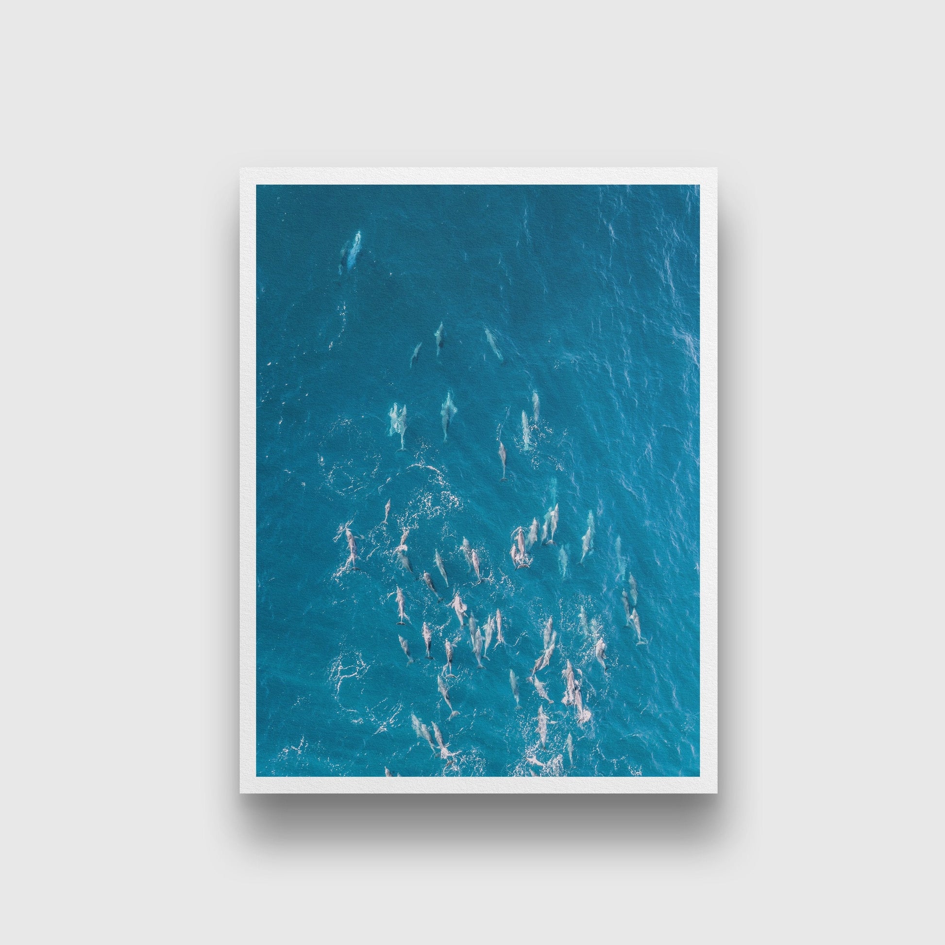 Whales swimming with surfers in the green ocean with big waves Painting - Meri Deewar 3 : 4 Vertical Premium Wall Art Canvas by MeriDeewar