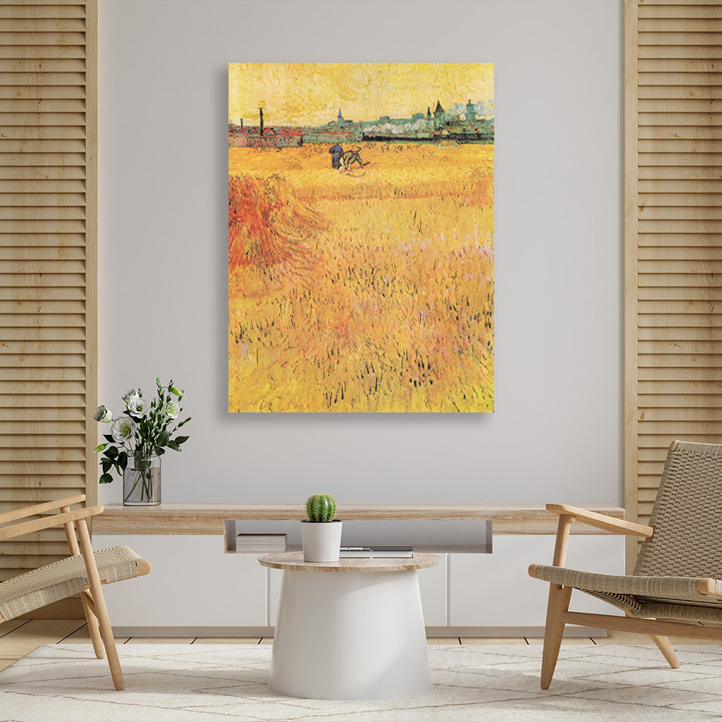 Wheat field with View of Arles (1888) famous landscape painting 3 : 4 Vertical Premium Wall Art Canvas by MeriDeewar