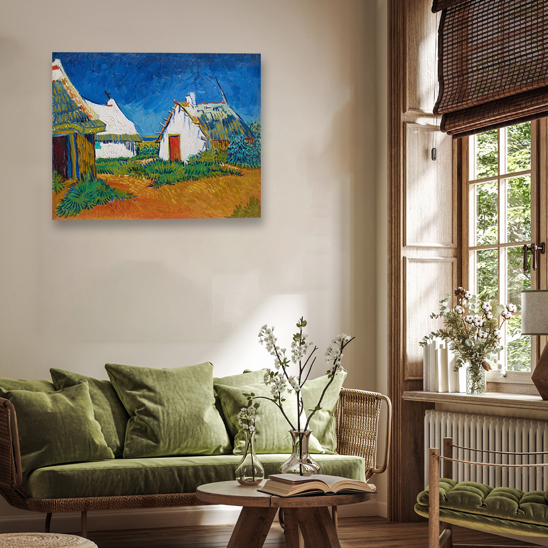 White cottages at Saintes Maries Painting 2 : 1 Horizontal Premium Wall Art Canvas by MeriDeewar